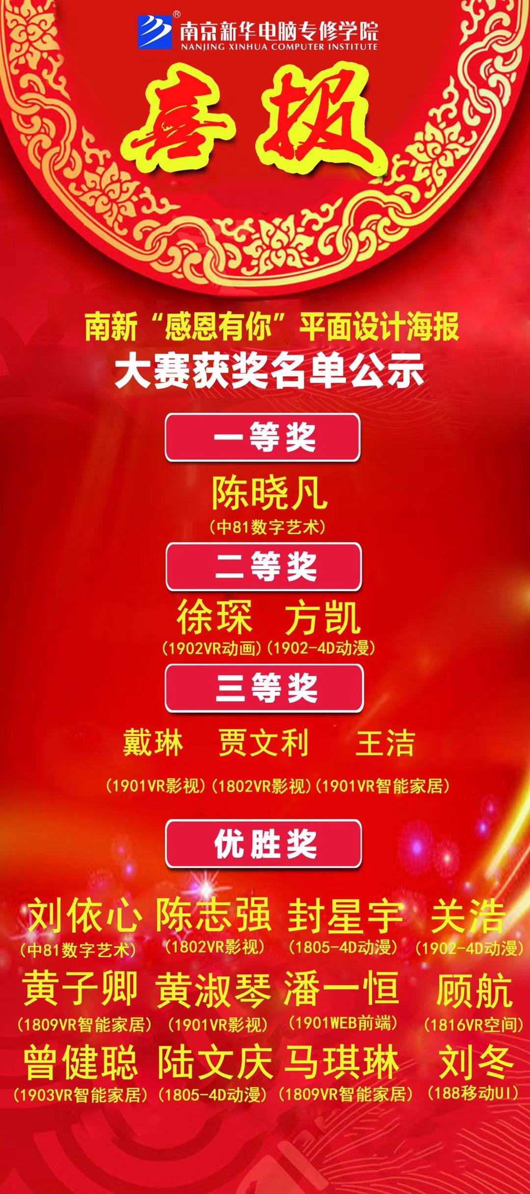 咻！前方為您發(fā)來南京新華“感恩有你”平面海報(bào)設(shè)計(jì)大賽的獲獎(jiǎng)捷報(bào)啦！